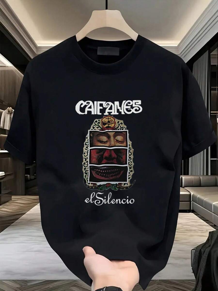 1 Piece Of Women's Blouses, Beautiful Women's Blouses, Women's Clothing Sets, Caifanes Image, 180G T-Shirt, Black And White, Mexican Art Print, High Quality, Round Neck, Basic Fit, Loose, Breathable, Versatile, Machine Washable, Comfortable, Size S ~ 3XL, Daily, Casual, Sporty, Summer Essential. - 黑色 - 查看 1