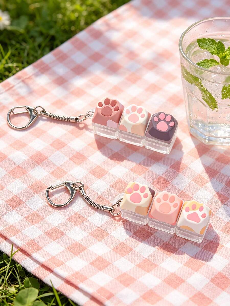 Llavero con forma de pata de gato lindo, anillo para llaves, juguete antiestrés para aliviar la tensión, prueba de presión, tapa de llave, colgante para mochila, regalo de pareja para vacaciones - Multicolor - Ver 1