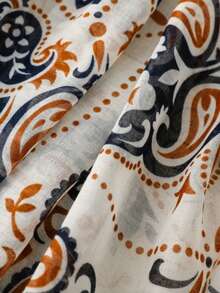 Bohemian Cashew Flower Print Tassel Scarf, Retro Paisley Pattern Shawl, Versatile Polyester Chiffon Scarf - White - View 10