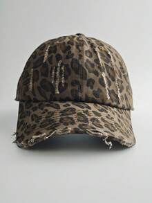 Topi Baseball Denim Motif Leopard American Vintage, Topi Pelindung Matahari Unisex dengan Huruf untuk Musim Semi dan Musim Panas, Membuat Wajah Terlihat Lebih Ramping & Serbaguna - B - View 6
