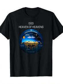 Men's T-Shirt Featuring A Flat Earth Design With Celestial Elements And A Cross. This Short-Sleeved, Crew-Neck T-Shirt Is Black With A Durable Digital Print For Year-Round Comfort. Soft And Breathable, This Unisex Crew-Neck T-Shirt Makes A Great Birthday Gift. Suitable For Lounging At Home, Everyday Wear, Parties, And Travel, It's Also A Perfect Present For Friends Or Family. - 黑色 - 查看 5