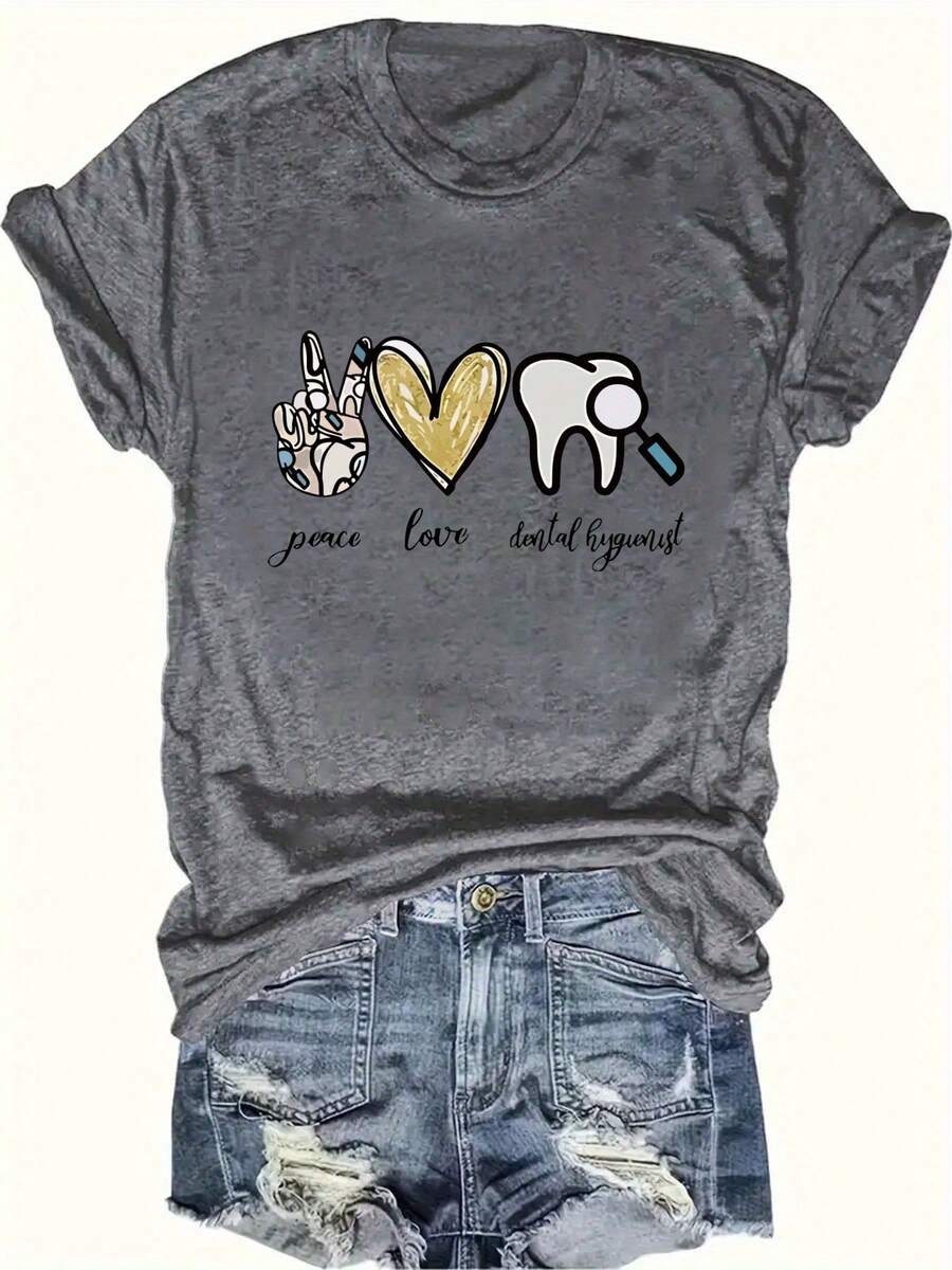 Tallas Grandes, Blusa de Manga Corta con Cuello Redondo para Mujer - Corte Holgado Casual, Adecuada para Primavera y Verano, Ropa Casual, Blusas Cómodas Lavables a Máquina (No - Gris Oscuro - Ver 1