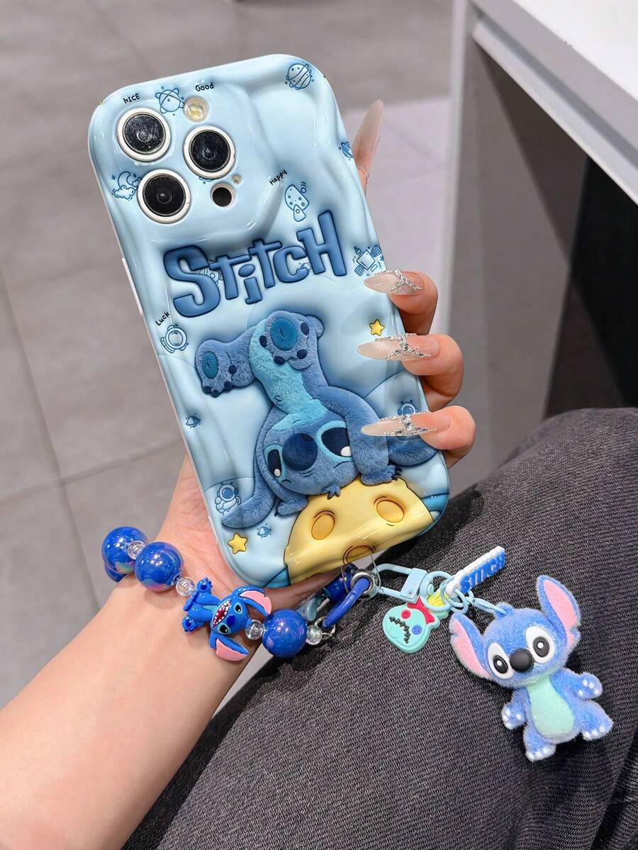 Estuche de teléfono autorizado por Disney - Set con cadena, Estuche de teléfono 3D de Stitch de Lilo y Stitch talla grande una pulsera 3D de silicona de Stitch con anillo metálico desmontable, con patrón de Stitch y Angel, compatible con iPhone 17/16/15/14/13/12/11/XS/XR/X Plus Pro Max, un estuche de teléfono de dibujos animados con estilo, la opción de regalo perfecta, protección de teléfono, funda de teléfono duradera, un gran regalo para amigos y familiares. - Blanco - Ver 1