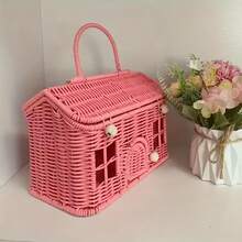 1 Covered Woven Home Style Storage Basket - Durable Plastic Rattan-Style Storage Container, Cottage Woven Design, Suitable For Indoor And Outdoor Use,H Hidden Lid, For Storing Blankets, Groceries - Home Decor Storage Basket, Suitable For Bookshelves, Wall Shelves, Etc. - Xem 8