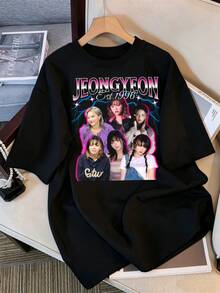 2026 T-Shirt, Vintage Graphic TWICE JEONGYEON T-Shirt, Oversized Casual T-Shirt For K-Pop Fans, Retro Streetwear Top 1996, Retro K-Pop Idol Bootleg Style Oversized T-Shirt, Vintage Graphic Print T-Shirt, Loose Casual Short-Sleeved Top, K-Pop Fan Merchandise, Black Streetwear T-Shirt For Fans, Vintage Graphic K-Pop Star T-Shirt, Oversized Short-Sleeved T-Shirt With Retro Letter Print, Casual Black Crew Neck Top, Gift For Streetwear Style Idol Fans, Comfortable Loose-Fit Cotton Blend T-Shirt For Women And Men. - Black - View 6