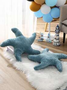 1pc Starfish Throw Pillow, Sofa Bed Decorative Cushion, Faux Fur Soft Pillow, Suitable For Bedroom, Living Room, Pillow Cover, Bedroom Decor, Outdoor Cushion, Garden Cushion, Create Summer Atmosphere - Blue - View 8