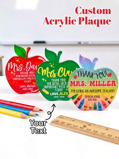 1/3/5pcs Custom Acrylic Apple-Shaped Nameplates, Available In 4/5/6 Inches. Personalized Nameplates, Personalized Gifts From Students To Teachers, Unique Decorative Items, And Year-End Thank-You Gifts.