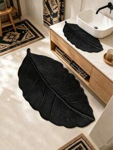 1pc Black Leaf Pattern Bath Mat, Bathroom Rug, Doormat, Small Carpet, Washable Carpet, Home Decor, Area Rug, Outdoor Mat, Bedroom Carpet - Multicolor - View 2