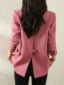 Chaqueta blazer de mujer de unicolor con cuello de solapa, adecuada para uso diario y para ir al trabajo - Rosa - Ver 6