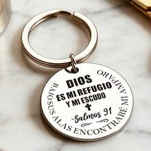 1pc Elegant Stainless Steel Engraved Keychain, Inspirational Gift, Spanish Psalm 91, Gift For Friends, Prayer Gift, Suitable For Gatherings, Parties, Birthdays Car Accessories Bag Charm Backpack For School Cute Goth Y2k Bag Accessories Lanyards With Id Holder Car Accessories Bag Charms Christmas Car Accessories Teacher Sister Gift Ideas Gifts For Mother, Father, Graduation, And Teacher - Silver - View 9