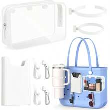 3 Packs Bogg Beach Tote Bag With 2 Pack Insert Hooks Accessories Bogg Bags Travel Makeup Clean Toiletry Brush Organizer Cosmetic Divider Storage Inner Pouch - 白色手機杯架套裝 - 查看 1