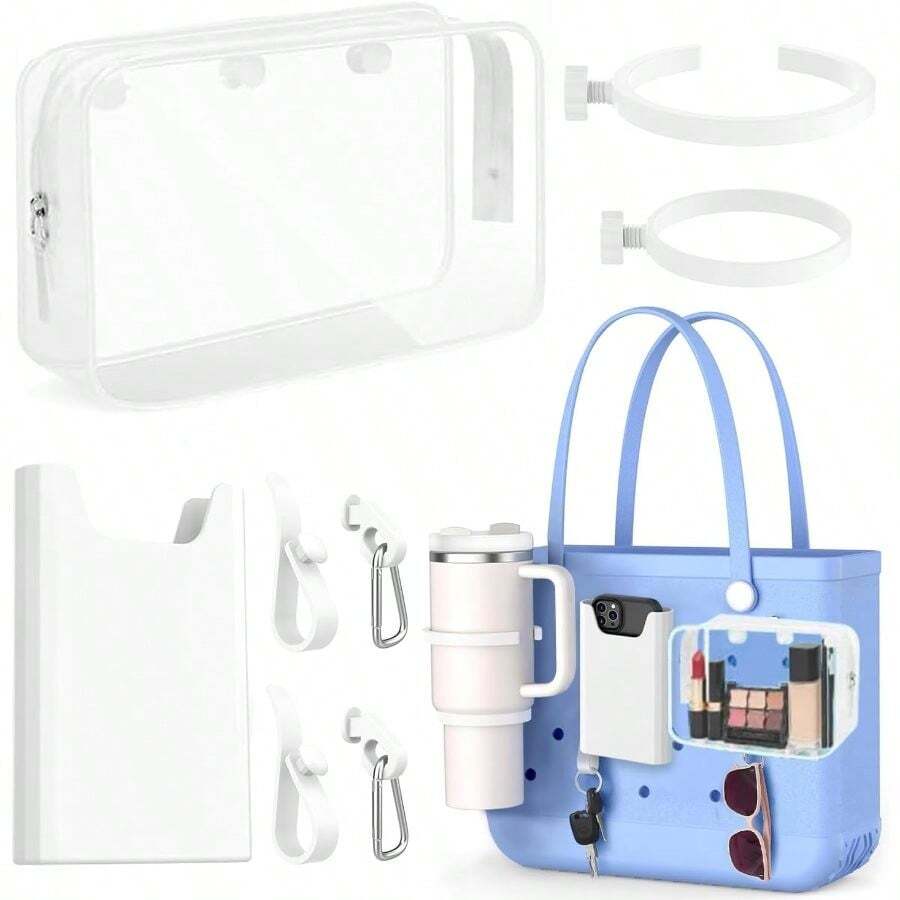 3 Packs Bogg Beach Tote Bag With 2 Pack Insert Hooks Accessories Bogg Bags Travel Makeup Clean Toiletry Brush Organizer Cosmetic Divider Storage Inner Pouch - 白色手機杯架套裝 - 查看 1