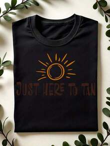 1 Piece "Just Here To Tan" T-Shirt, "Beach Vibes" T-Shirt, "Sunny Summer Vacation" T-Shirt, Short Sleeve Tanning T-Shirt, Summer Vacation Gift, T-Shirts For Tan Lovers. CL-658180g 100% Cotton - 黑色 - 查看 5