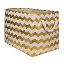 DII Collapsible Polyester Storage Basket or Bin with Durable Cotton Handles, Home Organizer Solution for Office, Bedroom, Closet, Toys, and Laundry 18x12x15" , Gold - Dorado - Ver 2