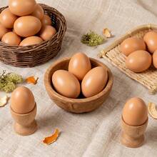 2pcs Handmade Wooden Realistic Chicken Eggs, Lifelike Wood Grain Texture, Poultry Decoy Model, Farm Theme Decoration, Farmhouse Style Home Accents - Light Brown - View 1
