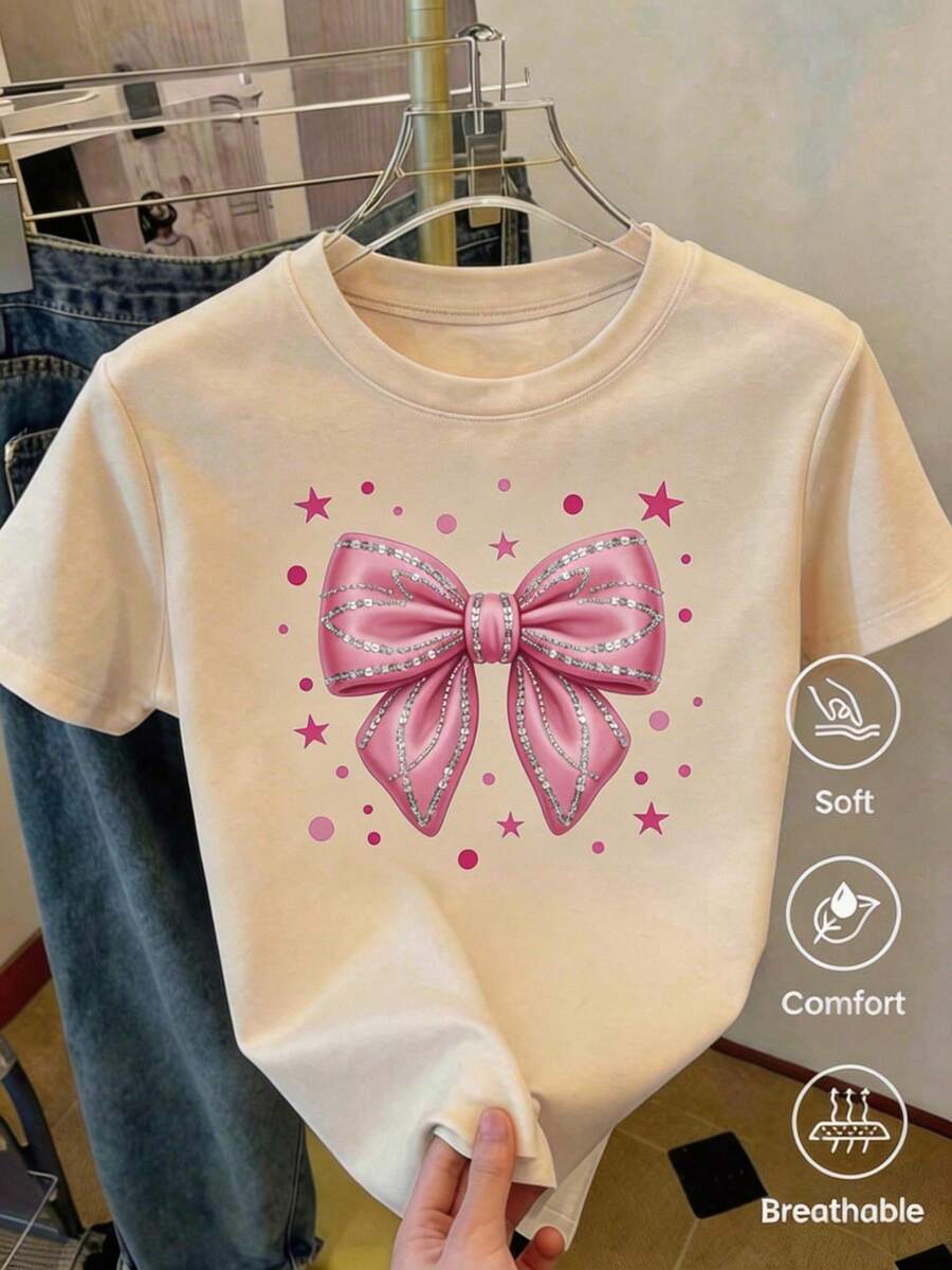 Camisetas estampadas creativas, tops para mujer, diseño de 2026, tejido cómodo y suave, informal y versátil, diseño sencillo combinado con un estampado creativo, rico e interesante, ideal para regalar a amigos y familiares, envío local, ¡entrega rápida! - Albaricoque - Ver 1