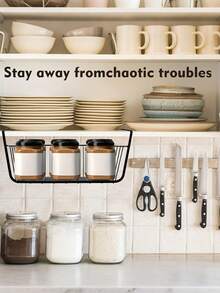 No Drill Hanging Storage Basket, Heavy Duty Metal Shelf Rack, Multi-Function Slide-In Basket Suitable For Kitchen, Bathroom, Wardrobe And Dorm, White/Black - Multicolor - View 5