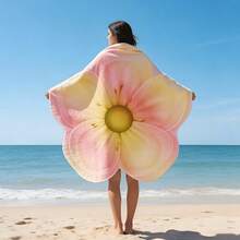 1pc Tropical 5-Petal Flower Shaped Beach Towel - Blue, Yellow 2D Floral Pattern, Made Of Soft Microfiber Material, Sand-Proof And Quick-Drying, Suitable For Travel, Swimming, Pool, Yoga And Beach, Practical And Fun Gift For Beach, Pool Or Travel Lovers - A1 - View 5