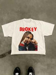 Cotton Clothing For Teenage Girls, Y2K-Inspired Letter Print T-Shirt - Casual Crew Neck, Short Sleeves, Machine Washable - Perfect For Spring/Summer/Autumn, Fashion, Streetwear, Unisex, Men, Women - 白色 - 查看 2