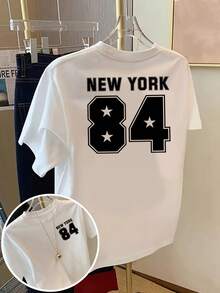 Camiseta Gráfica New York 84 para Mujer - Manga Corta, Cuello Redondo, Estilo Casual con Estampado de Lema Icónico, Ropa Casual Cómoda para Primavera, Verano y Otoño, Lavable a Máquina, Camiseta Y2k de Nueva York - Negro - Ver 10