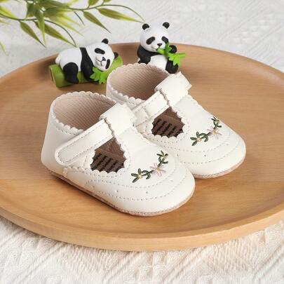 1 par de zapatos planos con diseño de gancho y bucle con flores bordadas para niñas, adecuados para bebés de 0 a 1 año, con suela suave antideslizante, aptos para primavera, otoño, verano e invierno