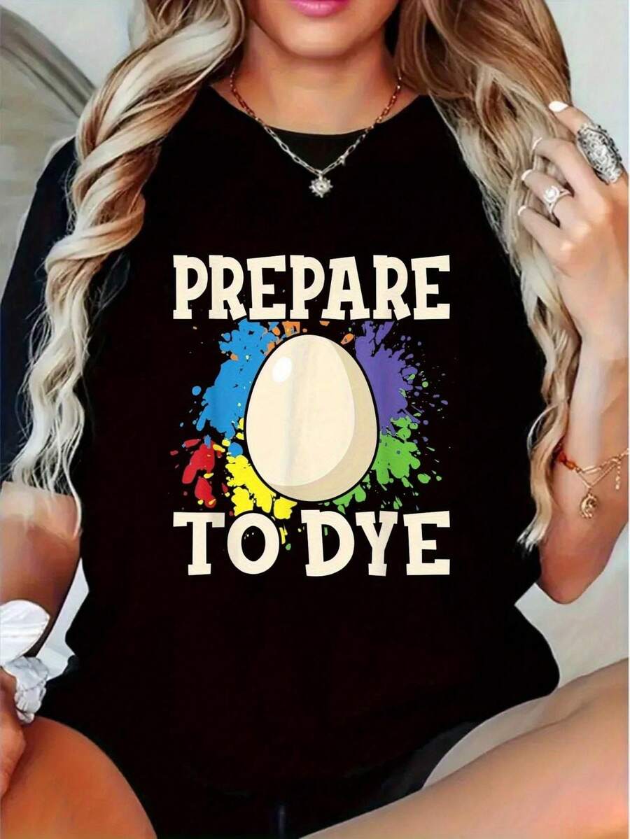 Camiseta Gráfica Oversize Extra Grande de 1 Pieza con Estampado de Pastel Teñido, Cuello Redondo Suave, Manga Corta Casual, Perfecta para Regalos del Día de San Patricio y del Día de la Madre, Gráfica Divertida, Linda y Cómoda - Negro - Ver 1
