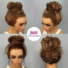 Honey Blonde Hidden Strap 360 Lace Front Wigs Human Hair 360 Full Lace Frontal Wigs Human Hair With Drawstring 4/27 Highlight Ombre Deep Wave Lace Front Wigs Human Hair 250 Density 13x6 Curly Hair Wig Pre Plucked Wet And Wavy Colored Wigs For Women - S4/27 - 查看 9