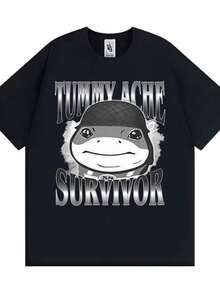 playeras de mujer 2026 Funn Tummy Ache Survivor Jeff The Land Shark Helmet Meme T Shirts Men Women Fashion Humor Vintage Short Sleeve Oversized T-shirt - Negro - Ver 1