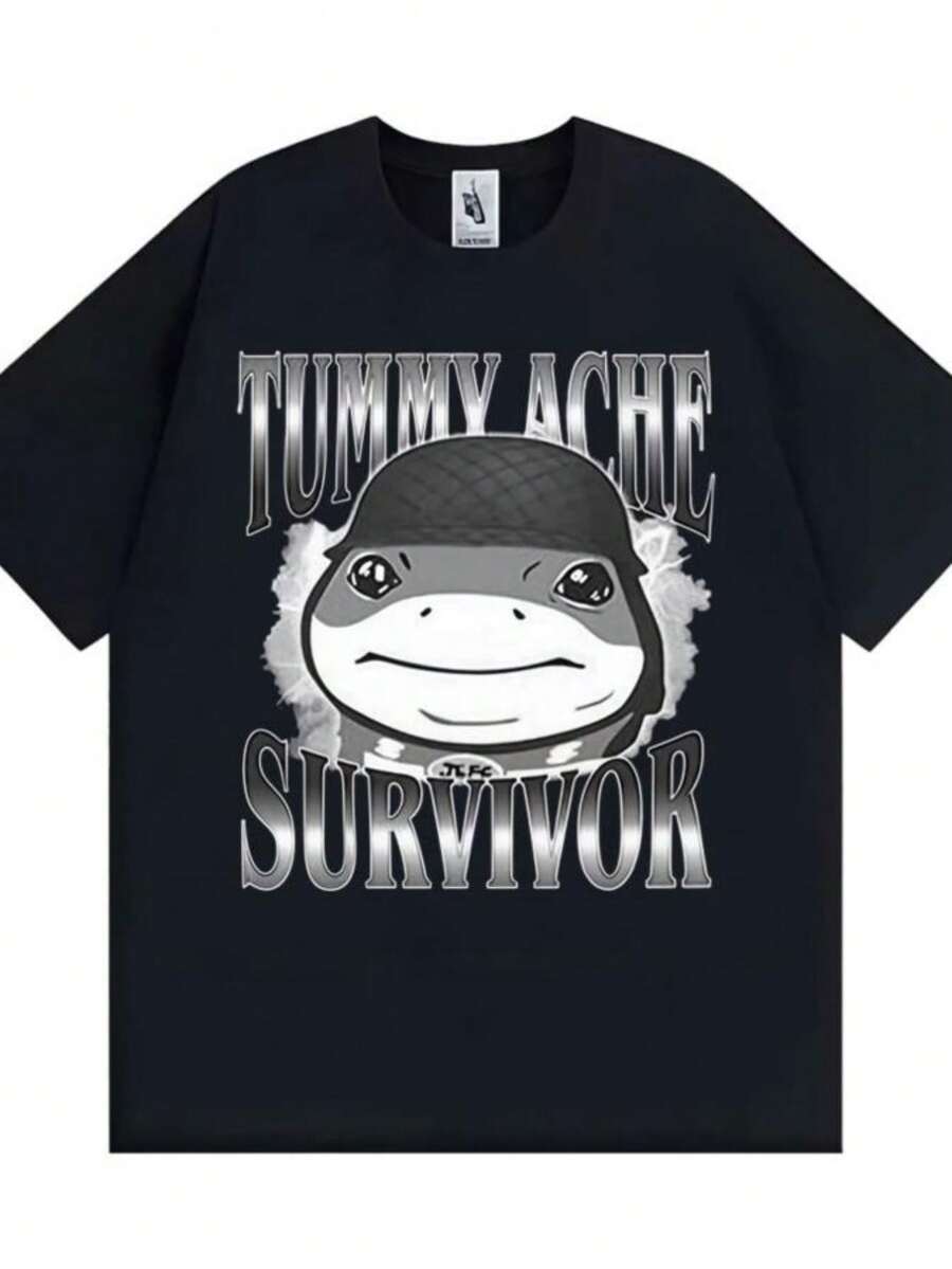 playeras de mujer 2026 Funn Tummy Ache Survivor Jeff The Land Shark Helmet Meme T Shirts Men Women Fashion Humor Vintage Short Sleeve Oversized T-shirt - Negro - Ver 1