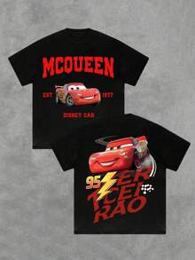 Disney Officially Licensed Men's Summer T-Shirt: "Lightning McQueen" Racing Print - A Cool, Cartoon-Themed Tee. Exceptionally Soft And Breathable-The Perfect Choice For Everyday Wear And Fan Events! - Black - View 1
