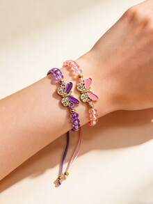 Set de 6 pulseras trenzadas de cuerda con dijes de mariposa esmaltados, ajustables, hechas a mano, de cuerda de amistad multicolor, estilo bohemio, apilables, joyería minimalista de amuleto de la suerte como accesorio de uso diario, regalo - Multicolor - Ver 2