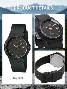 Casio Unisex Classic Quartz Watch, Black Resin Strap, Black Dial With Gold Markers, Date Display, Lightweight Casual Sports Watch, Minimalist Daily Style For Men And Women, Suitable For Birthday, Party, Outdoor, Travel, School, Office - Black - View 6