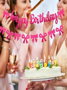 2件套粉色蝴蝶结生日快乐毛毡横幅DIY可爱生日快乐花环，适合女孩女士黑色蝴蝶结俏皮生日派对装饰，适合迎婴派对装饰，可用于墙壁、窗户、壁炉等家居装饰 - 多色 - 查看 5