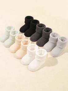 6 pares/set de calcetines de bebé de unicolor con puños para otoño/invierno - Multicolor - Ver 6
