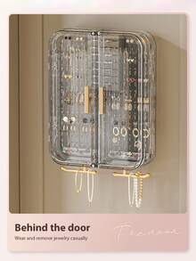 1pc Large Capacity Dustproof Jewelry Box, High Transparent PET Wall Mounted Jewelry Organizer, Hole-Free Earring Necklace Hairband Display Storage Rack For Home Use - Multicolor - View 6