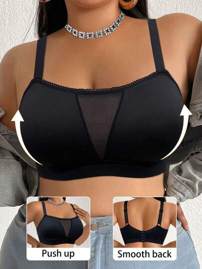 Sujetador deportivo inalámbrico cómodo y suave de talla grande de unicolor para mujeres