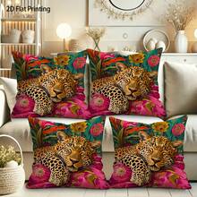 1 Stück/4 Stücke Kissenbezug im Boho-Stil mit Leopardenmuster, einseitig Muster, 40*40cm, 45*45cm, 50*50cm, geeignet für Sofa, Wohnzimmer Dekoration, Alltagsgebrauch - Verschiedenfarbig - Übersicht 7