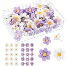 15枚/30枚 粉彩色系可爱花卉图案图钉 - 白色、紫色，适用于缝纫、办公 - 多种尺寸和形状，可爱图钉 - b - 查看 1