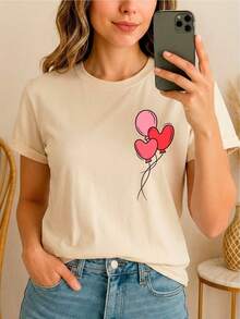 100% Cotton T-Shirt With Heart-Shaped Balloon Design - 白色 - 查看 7
