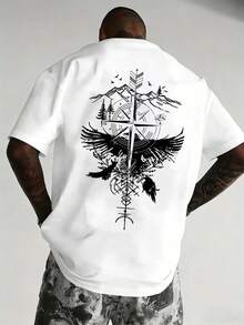 Camiseta de manga corta con cuello redondo y estampado de letras para hombre, adecuada para el ocio y los deportes de verano. - Blanco - Ver 1