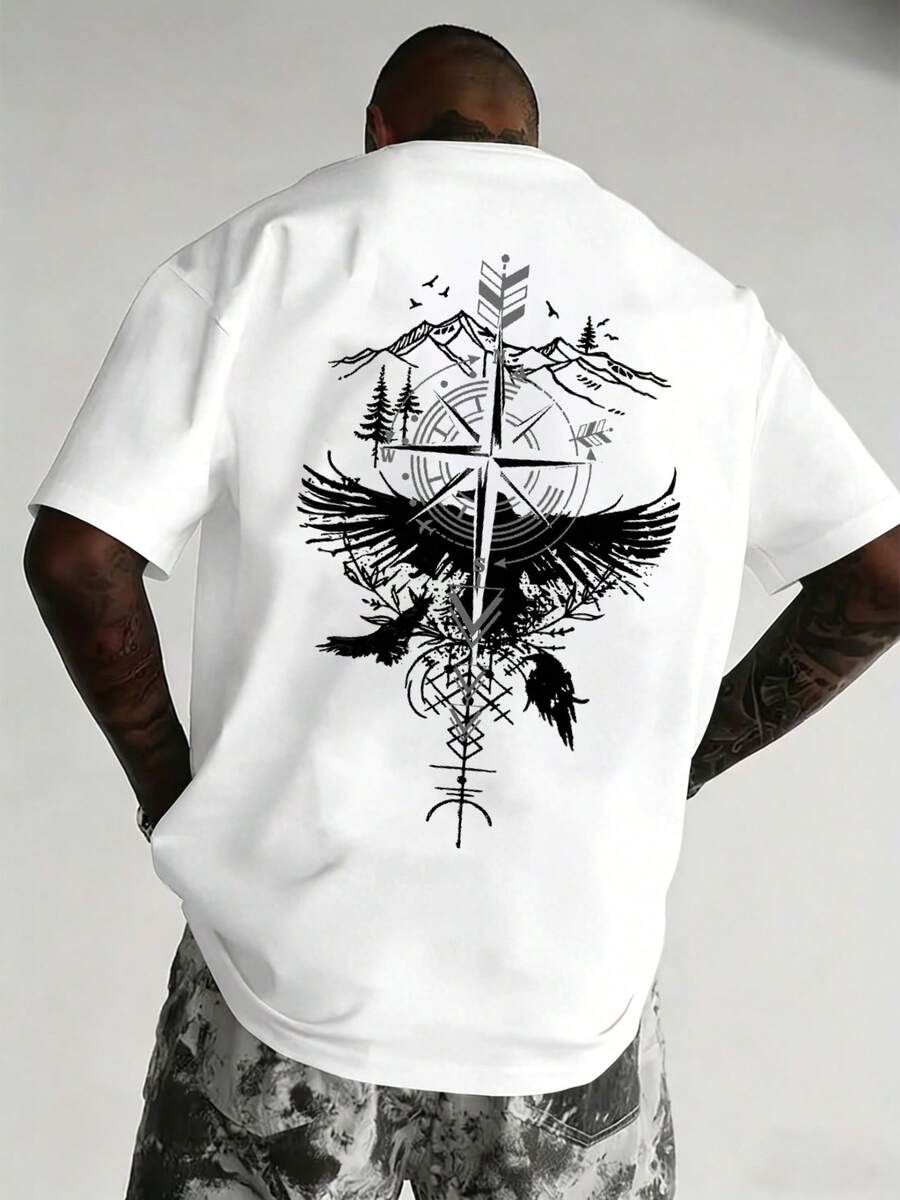 Camiseta de manga corta con cuello redondo y estampado de letras para hombre, adecuada para el ocio y los deportes de verano. - Blanco - Ver 1