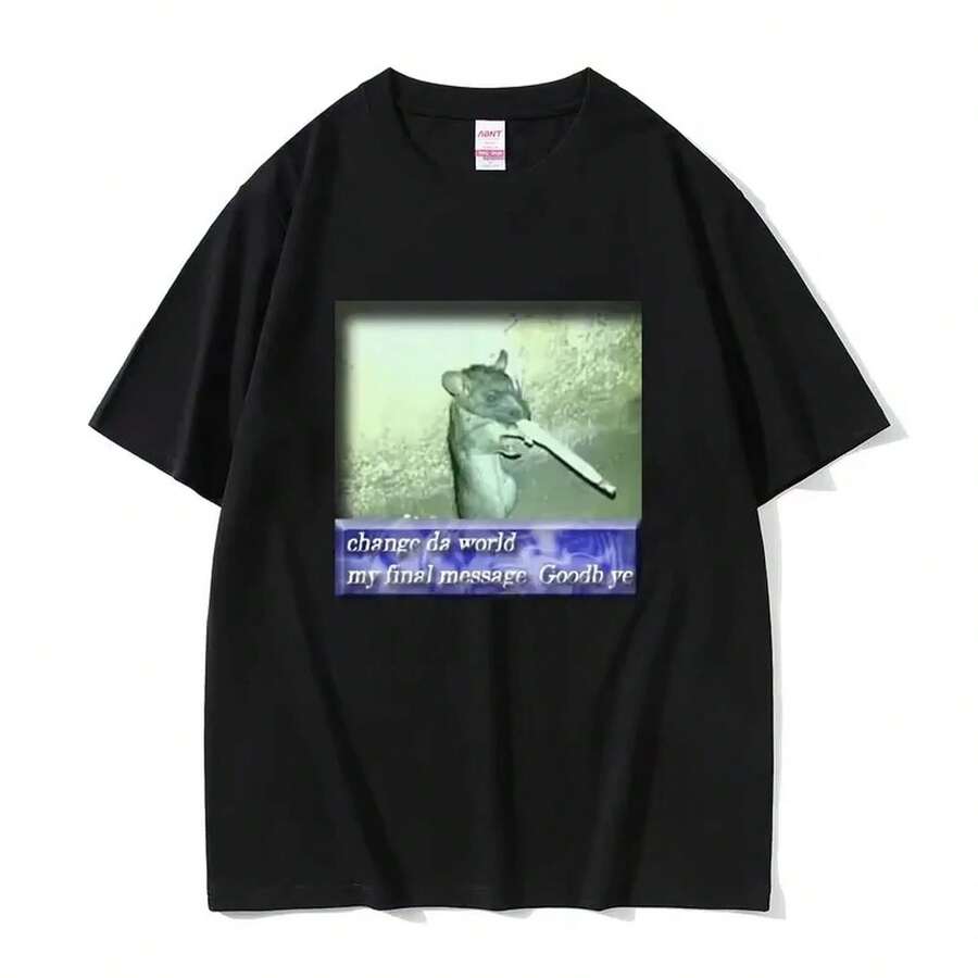 CH1ange Da World My Final Message Goodb Ye Tshirt Funny Mouse Meme Graphic T Shirt for M1en WoM1en Fashion Short Sve Tshirts Camiseta de algodón suave de 220 g para hombres y mujeres, hecha de tela premium duradera y agradable para la piel con un tacto suave, adecuada para todas las formas corporales y para uso diario. Tops casuales transpirables y ligeros, conjuntos elegantes a juego para otoño, perfectos para la vida diaria, actividades al aire libre, viajes, vacaciones y varias fiestas temáticas durante todo el año. - Negro - Ver 1