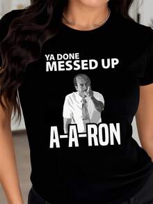 Figure Of A Man With A Funny Expression Pointing Forward, Conveying Humor And Positive Energy; Modern Casual Women's T-Shirt Ideal For Relaxed Moments - 黑色 - 查看 8