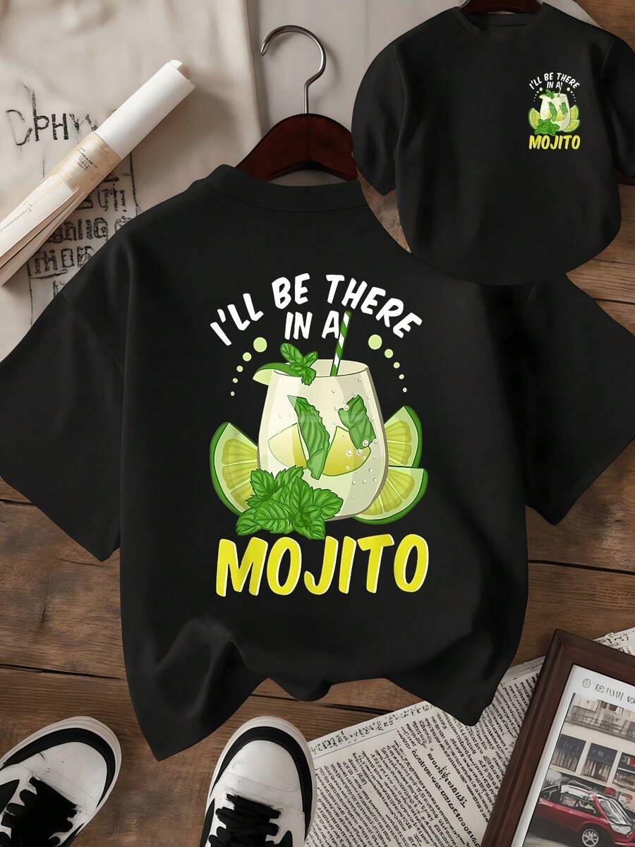A Refreshing Blend Of Mint Leaves, Lime Slices, And Bubbles That Evoke The Joy Of A Summer Moment With An Unforgettable Drink. Women's T-Shirt With A Fun And Modern Double Print - 黑色 - 查看 1