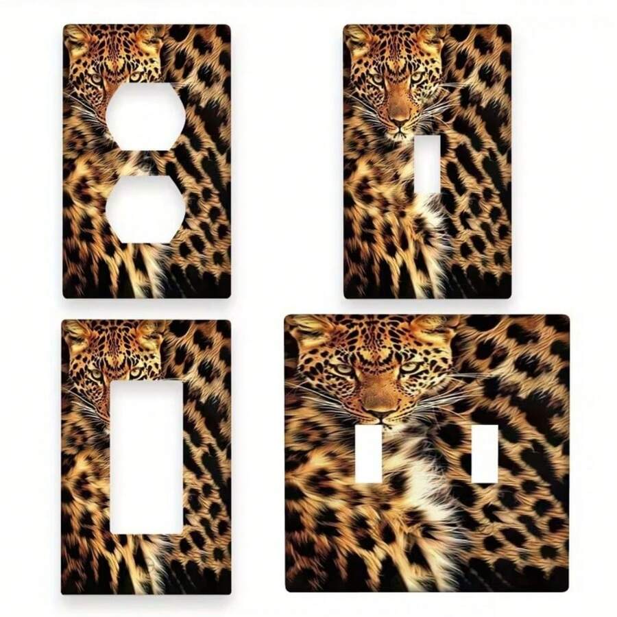 1pc 1Gang/2Gang Leopard Print Fur Covered Decorative Light Switch Panel. This Decorative Light Switch Plate Features Modern Art Print, Paired With Agate Stone Watercolor And Golden Lines, Suitable For Bathroom Or Living Room Decor - A - View 1