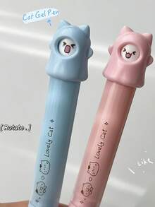 4支可爱猫咪造型中性笔，可旋转猫脸卡哇伊小猫咪笔，0.5mm ST圆珠笔，黑色墨水，可书写，旋转即可更换图案，办公用品，学生返校必备 - Gel Pens - 查看 5