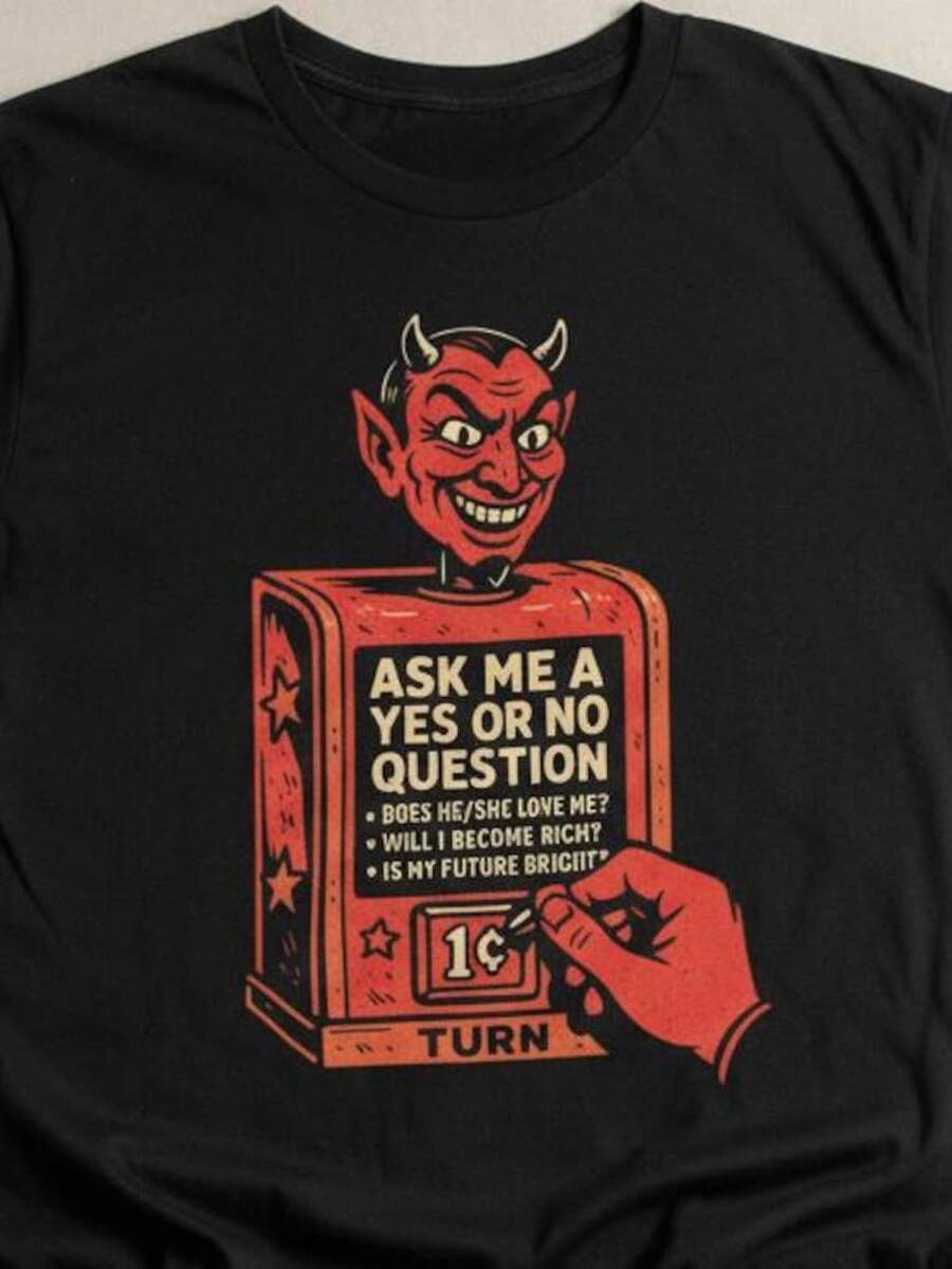 Camiseta Devil Fortune, Camiseta Twilight Zone Yes Or No, Camiseta Vintage con Gráficos de Terror, Camiseta Negra, Regalo Ocular, Sudadera con Capucha para Fanáticos de la Ciencia Ficción, Camiseta Racerback para Mujer - Negro - Ver 1