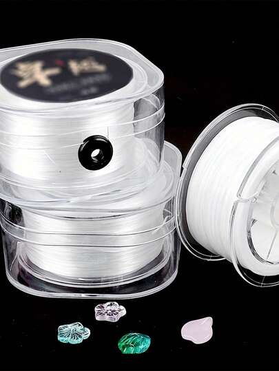 1盒透明白色弹力线，粗细0.2-1毫米 - 高弹力串珠线，DIY手工饰品材料，耐用手链项链制作线，光泽质感，适合手工饰品制作