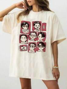 Cute 2. T-Shirt, Bangtan Boys Member Sweatshirt, Gift For Fans, Arirang World Tour 2026, Gift For Men And Women. Fashionable Casual T-Shirt With Creative Print For Women, Short Sleeve, Round Neck, For Spring And Summer - Women's Festive Celebration Shirt, Party Wear Top - Breathable, High Quality - 杏色 - 查看 5