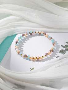 1pc Women's Fashion Minimalist Crystal Elastic Bracelet, Versatile & Suitable For Vacation Wear - Multicolor - View 3